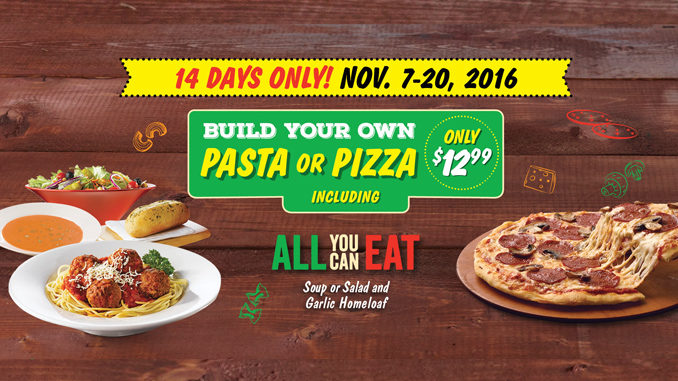 Build Your Own Pizza Or Pasta For $12.99 Is Back At East Side Mario’s