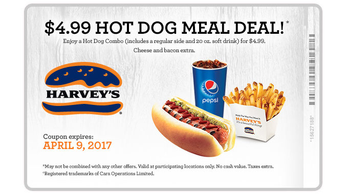 Harvey’s Serves Up $4.99 Hot Dog Meal Deal Through April 9, 2017