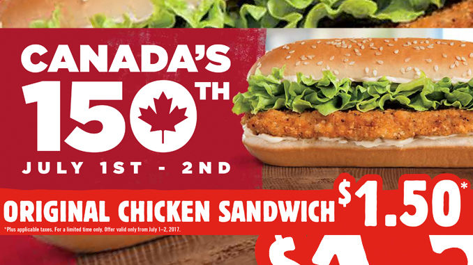 $1.50 Original Chicken Sandwiches At Burger King Canada On July 1-2, 2017