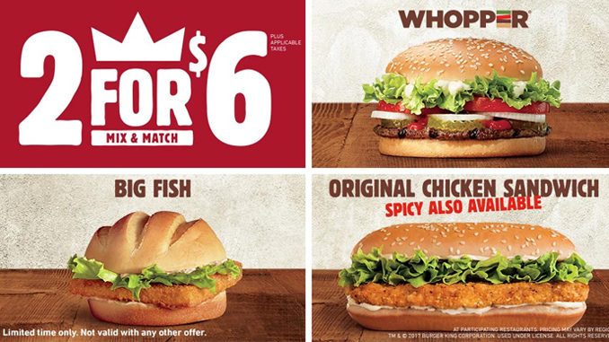 Burger King Canada Discontinues 2 For $5 Mix And Match Deal