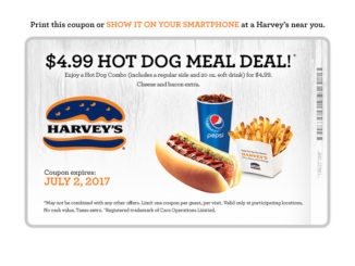 Harvey’s Serves Up $4.99 Hot Dog Meal Deal Through July 2, 2017