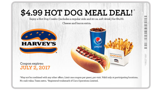 Harvey’s Serves Up $4.99 Hot Dog Meal Deal Through July 2, 2017