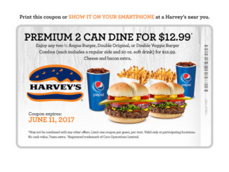 Harvey’s Serves Up Premium 2 Can Dine For $12.99 Through June 11, 2017