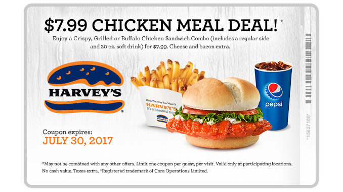 Harvey’s Serves Up $7.99 Chicken Meal Deal Through July 30, 2017