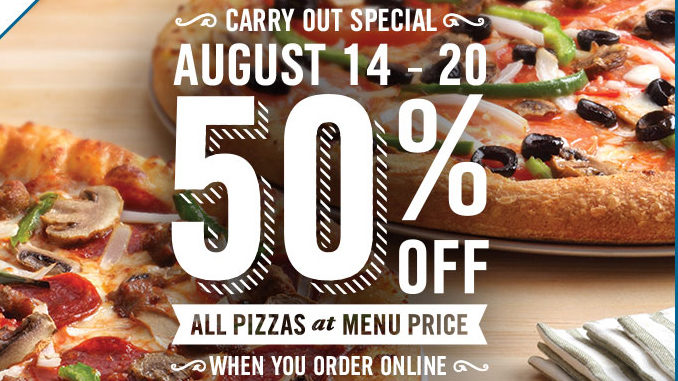 Domino’s Canada Offers 50% Off All Carty Out Pizzas Ordered Online Through August 20, 2017