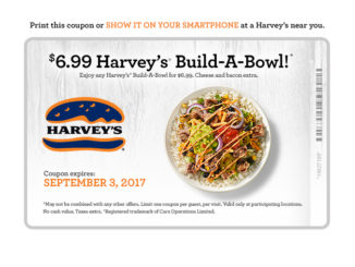 Get Any Build-A-Bowl At Harvey’s For $6.99 Through September 3, 2017