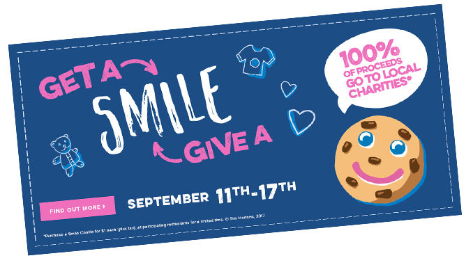 The Annual Smile Cookie Fundraiser Returns To Tim Hortons Through September 17, 2017