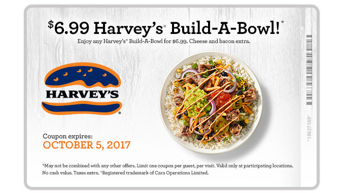$6.99 Build-A-Bowl Deal At Harvey’s Through October 5, 2017