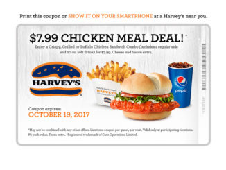Harvey’s Serves Up $7.99 Chicken Meal Deal Through October 19, 2017