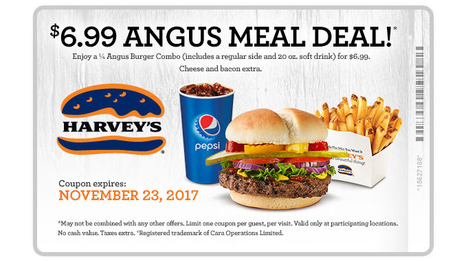 $6.99 Angus Meal Deal At Harvey’s Through November 23, 2017