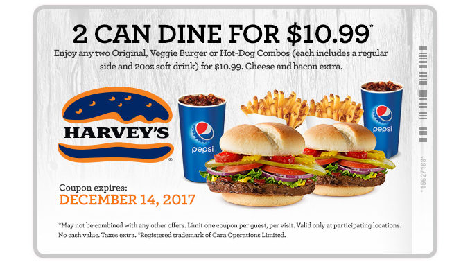 Two Can Dine For $10.99 At Harvey’s Through December 14, 2017