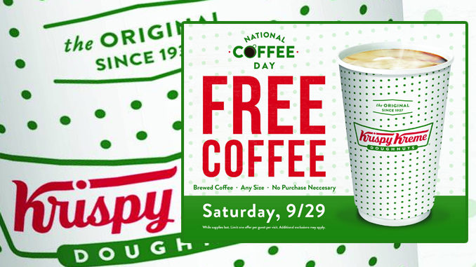 Free Any Size Coffee At Krispy Kreme Canada On September 29, 2018