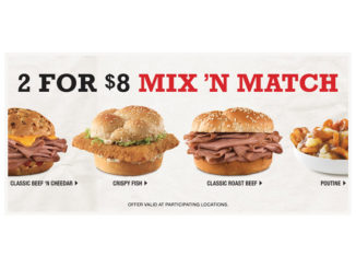 Arby’s Canada Offers 2 For $8 Mix ‘N Match Deal