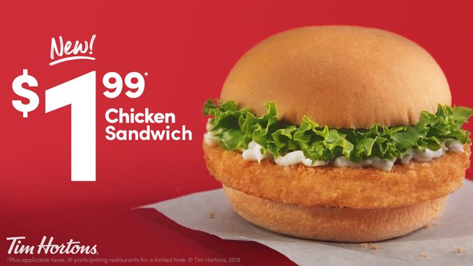 Tim Hortons Introduces New $1.99 Chicken Sandwich