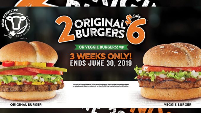 Harvey’s Offers 2 Original Burgers Or 2 Veggie Burgers For $6 Through June 30, 2019