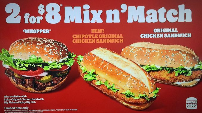 Burger King Canada Launches New 2 For $8 Mix n’ Match Deal