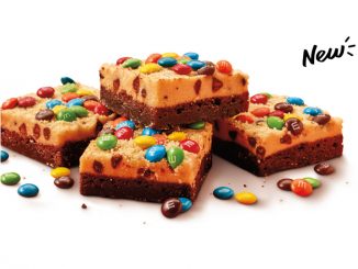 Little Caesars Canada Adds New Cookie Dough Brownie Topped With M&M’s Mini Chocolate Candies.